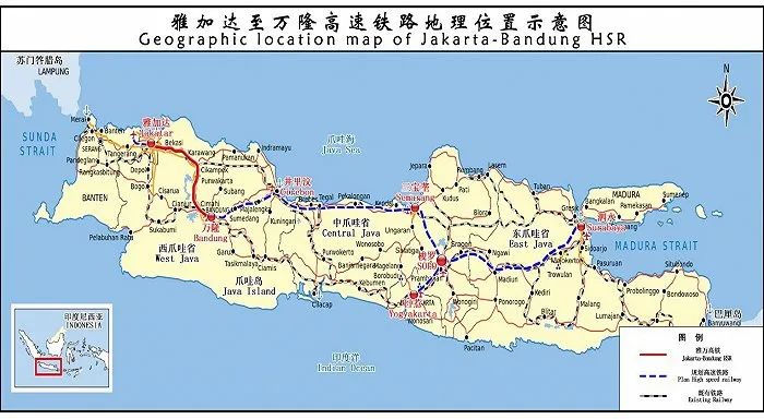 雅加达至万隆高速铁路地理位置示意图